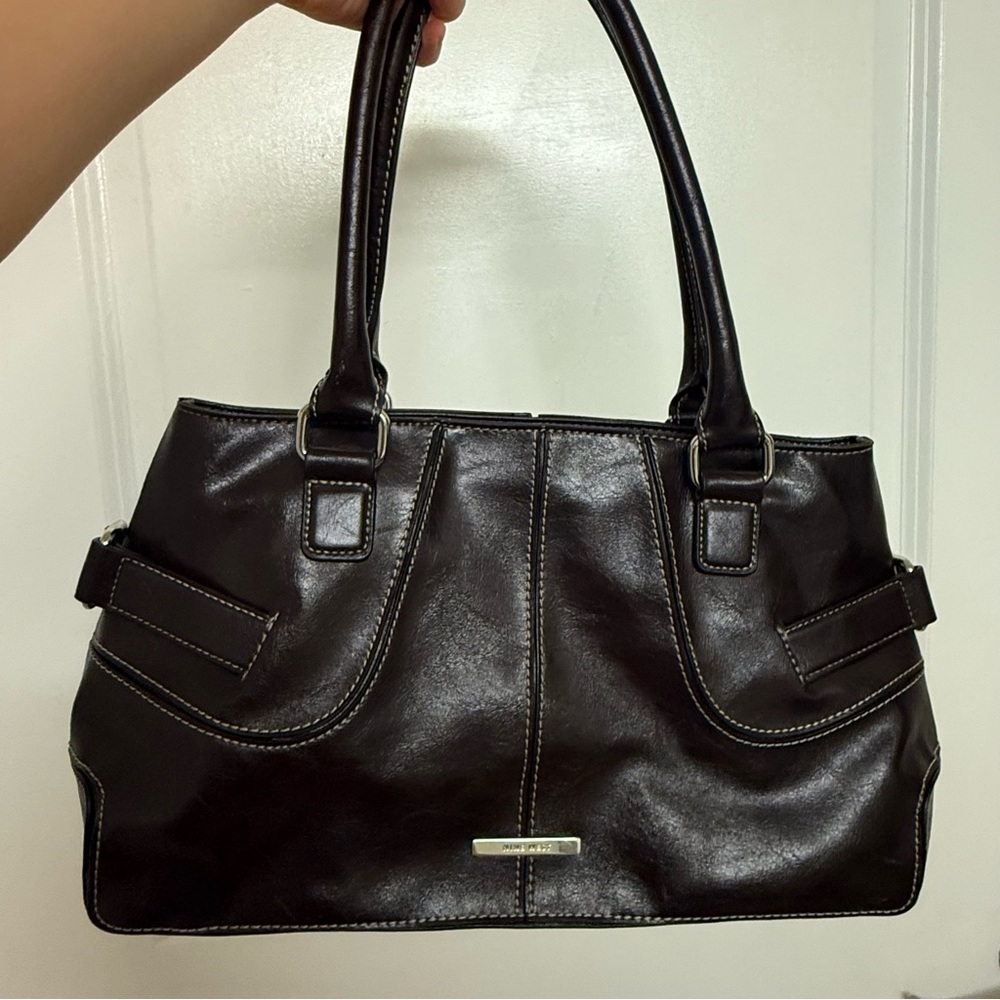 Nine West Dark Brown Black Leather Handbag